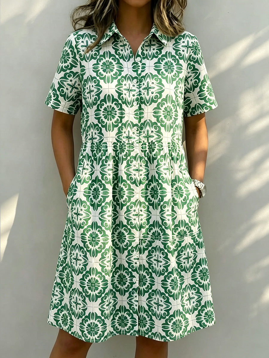 ⏰Last Day 70% OFF 🔥 Santorini Inspired Print Shirt Dress