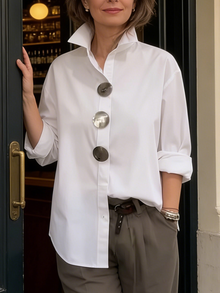 ⏰Last Day 70% OFF 🔥 Elegant cotton linen blouse with stand collar and metal buttons