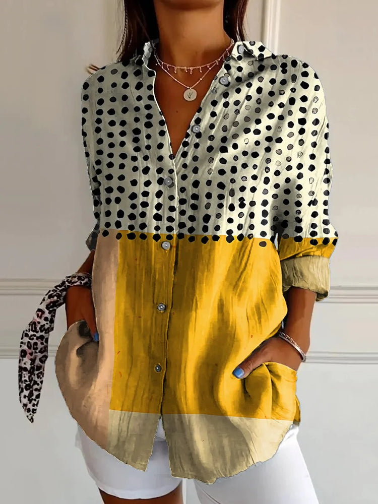 WOMEN'S SHIRT IN COTTON LINEN WITH ABSTRACT LINES