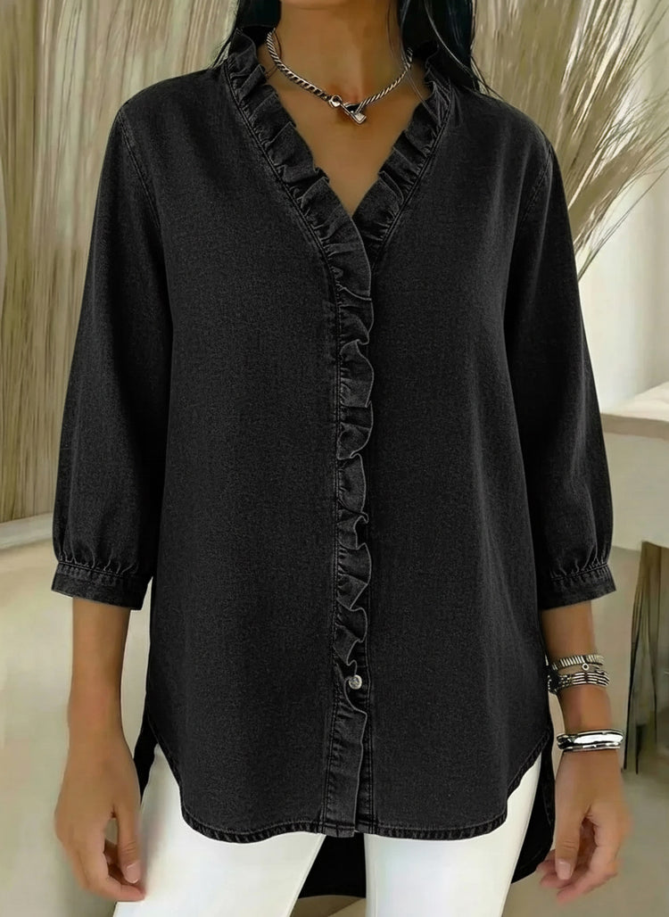 New arrival🔥 Casual denim ruffle V-neck shirt for women