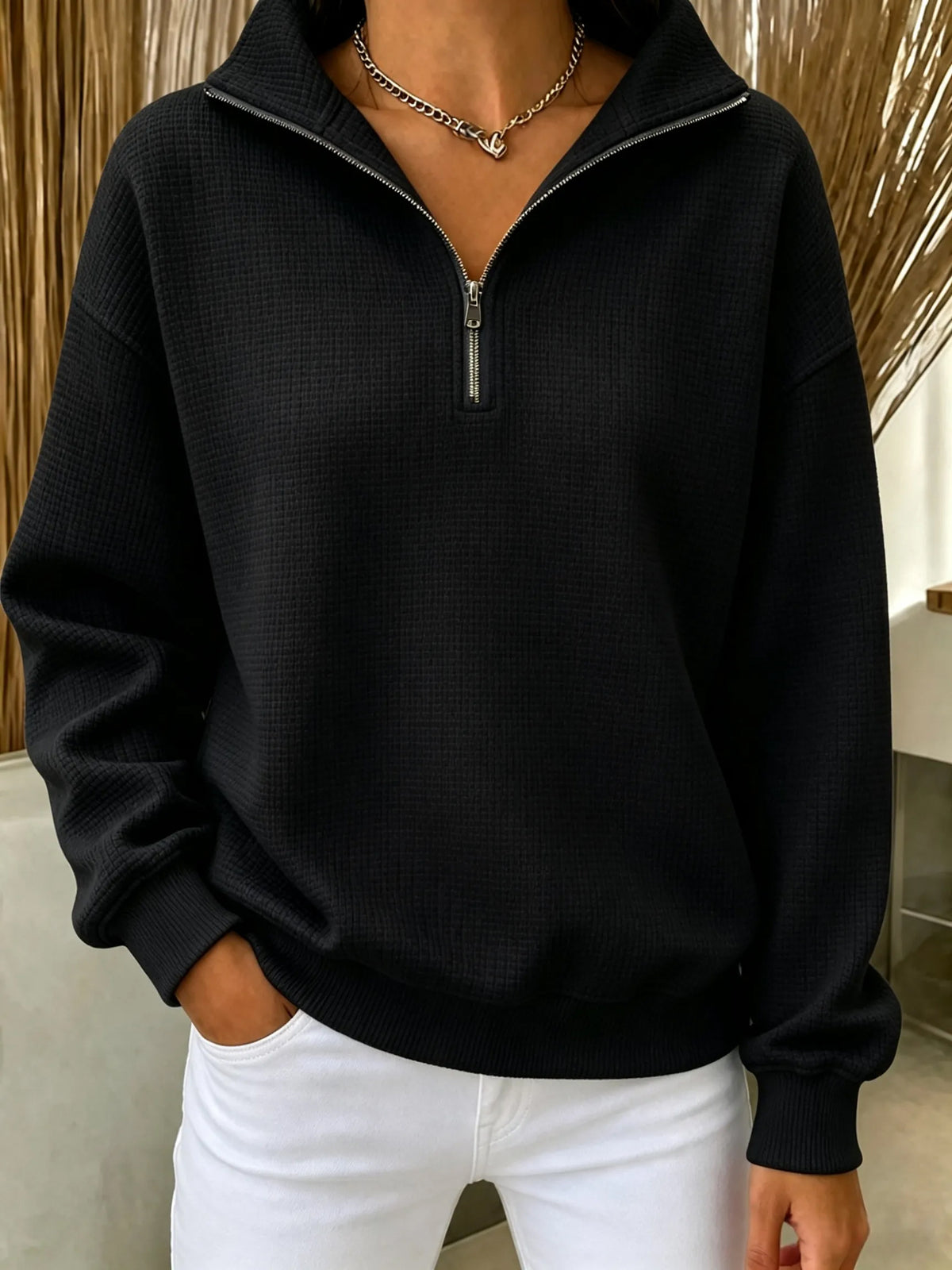 ⏰Last Day 70% OFF 🔥 Women's Waffle Knit Quarter-Zip Sweatshirt