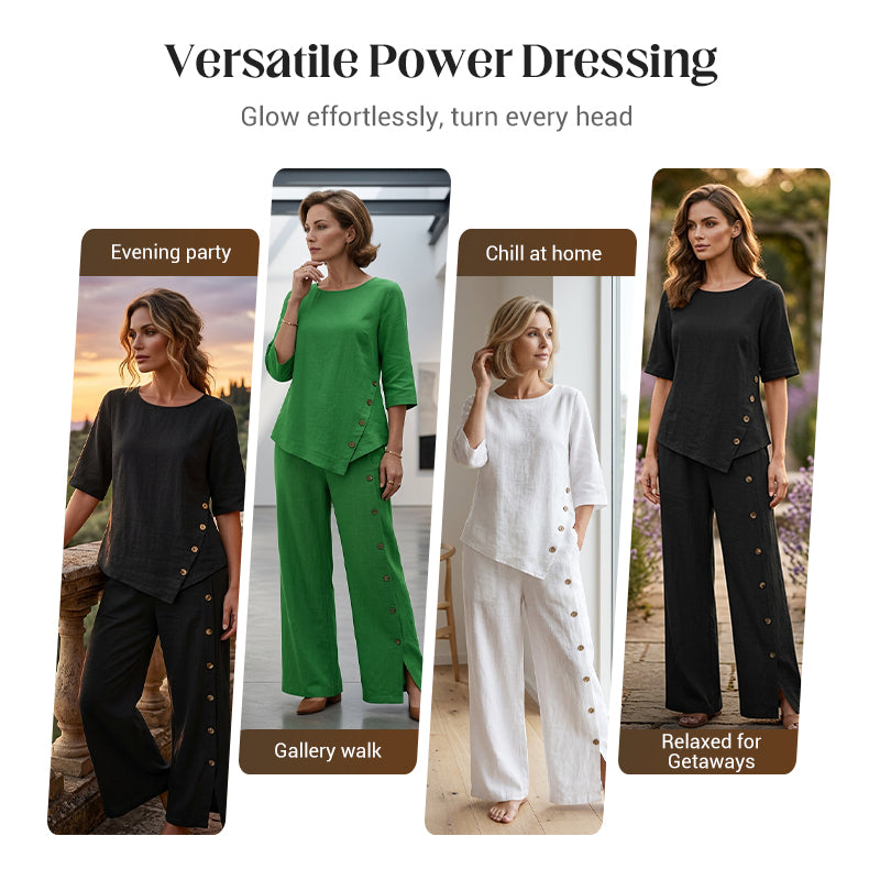⏳Limited time offer⏰Two piece set with irregular hem top and wide leg pants