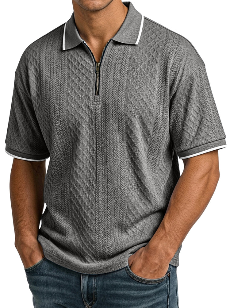 Men's casual, short-sleeved jacquard polo shirt with a structured collar and zip fastening - the comfortable polo shirt men wear again and again
