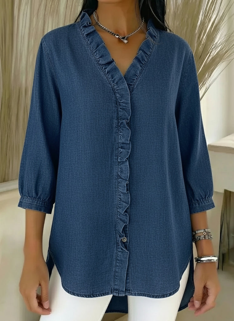 New arrival🔥 Casual denim ruffle V-neck shirt for women
