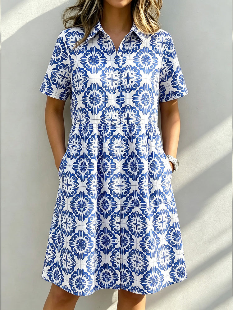⏰Last Day 70% OFF 🔥 Santorini Inspired Print Shirt Dress