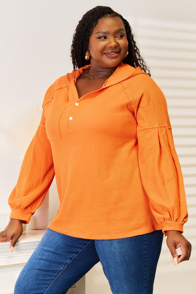 Women's Side-Slit Waffle-Knit Pullover Hoodie