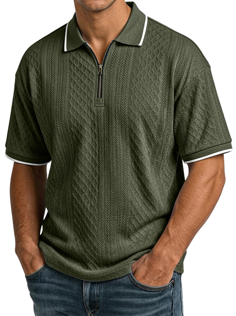 Men's casual, short-sleeved jacquard polo shirt with a structured collar and zip fastening - the comfortable polo shirt men wear again and again