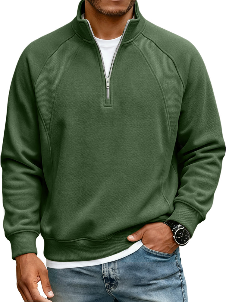 Men's Simple Raglan Stitching Stand Collar Zipper Casual Loose Sweatshirt