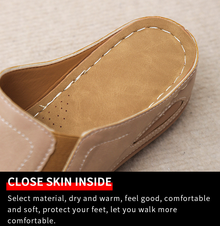 Women's sandals with an elastic wedge heel and wide toe to support the arch of the foot