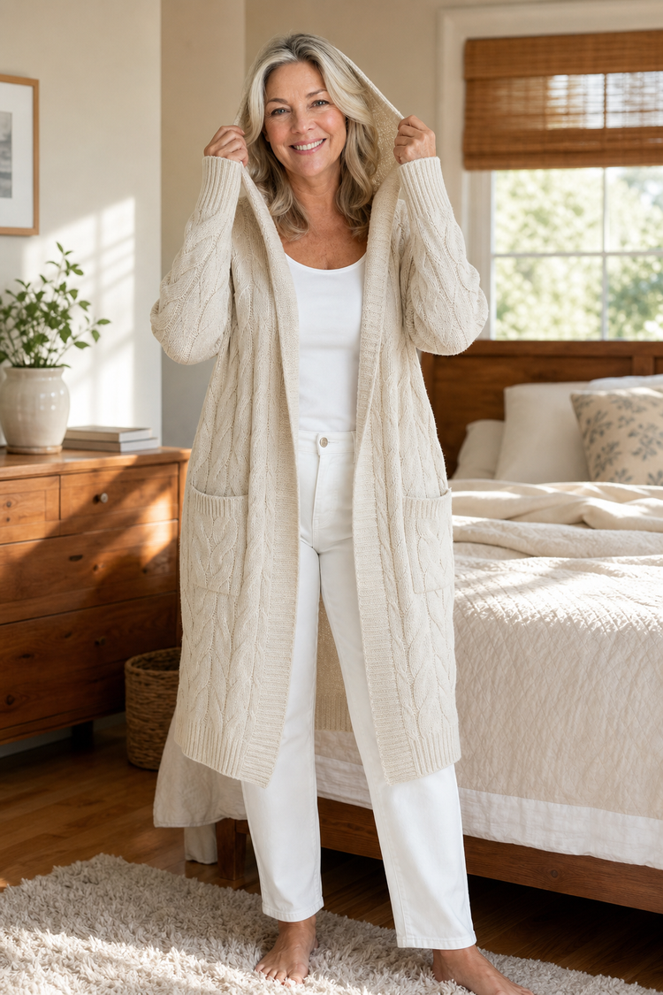 Wearbella – Hooded Chunky Cable Knit Cardigan