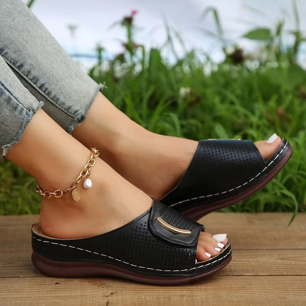 Peep Toe Hollow Out Slippers