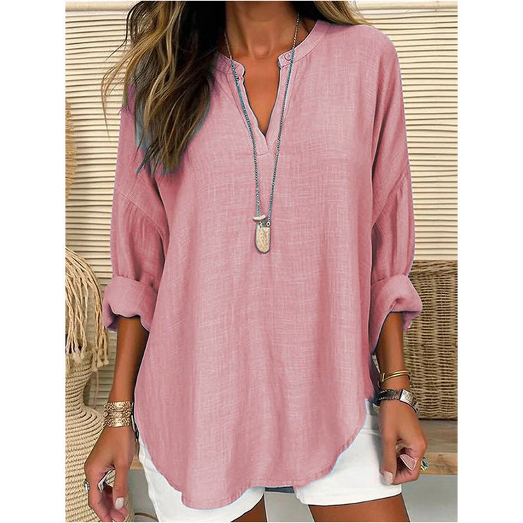 Solid retro casual shirt for women
