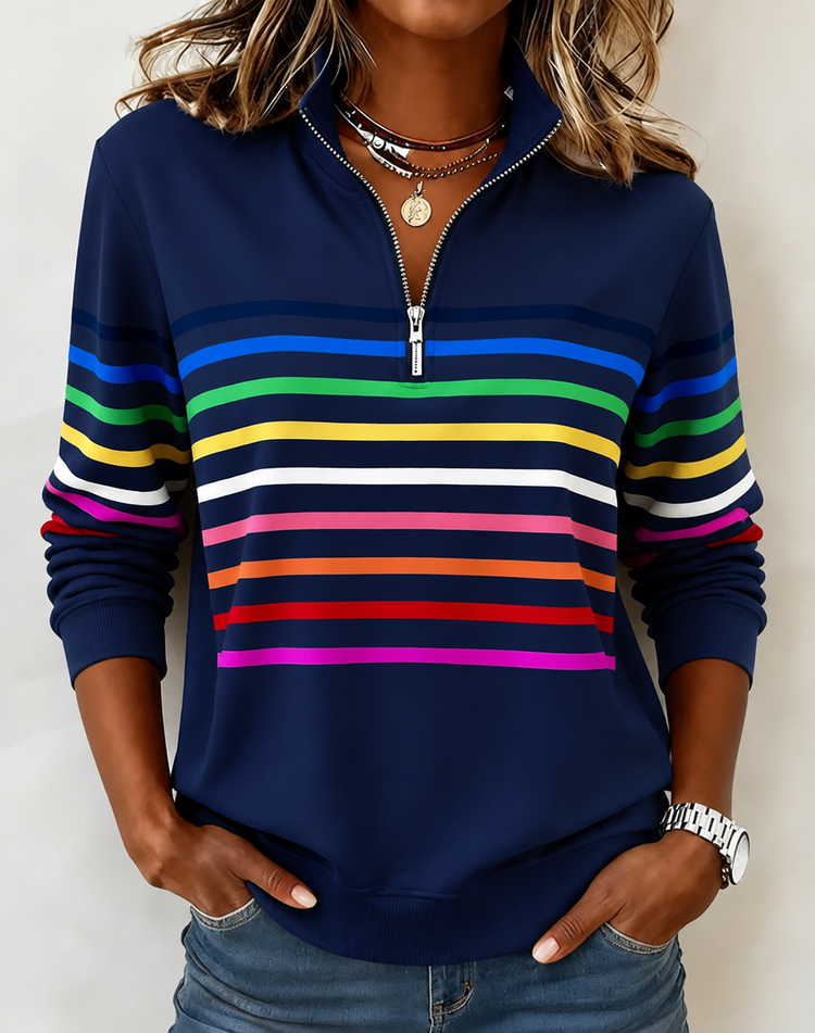 ⏰Last Day 70% OFF 🔥 Women's Vibrant Striped Half-Zip Casual Sweatshirt