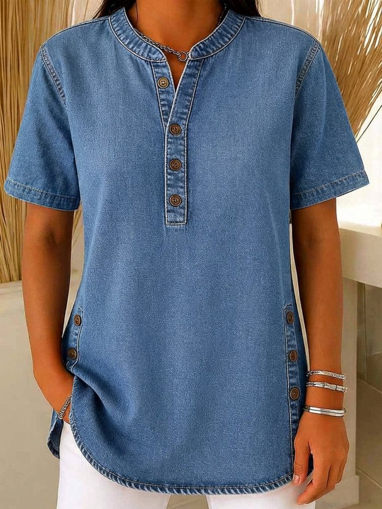 NEW🔥Casual loose denim V-neck short sleeve top for women