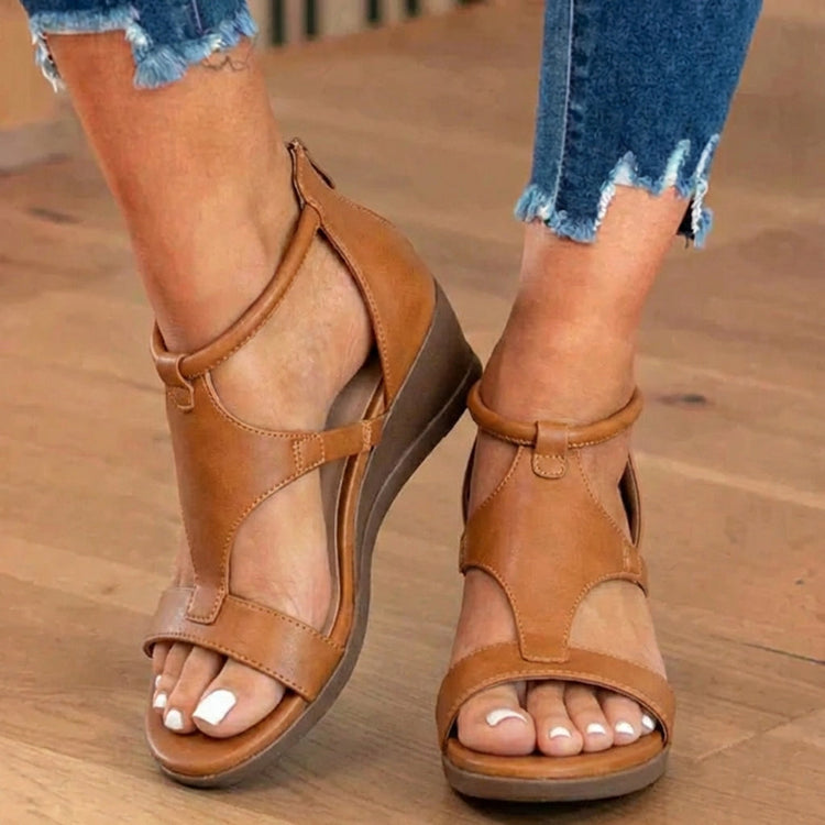 Leather Gladiator Sandals - T-Strap with Ankle Buckle