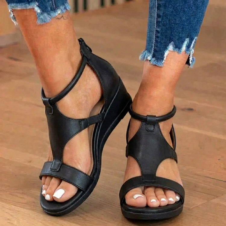 Leather Gladiator Sandals - T-Strap with Ankle Buckle