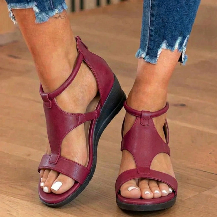 Leather Gladiator Sandals - T-Strap with Ankle Buckle