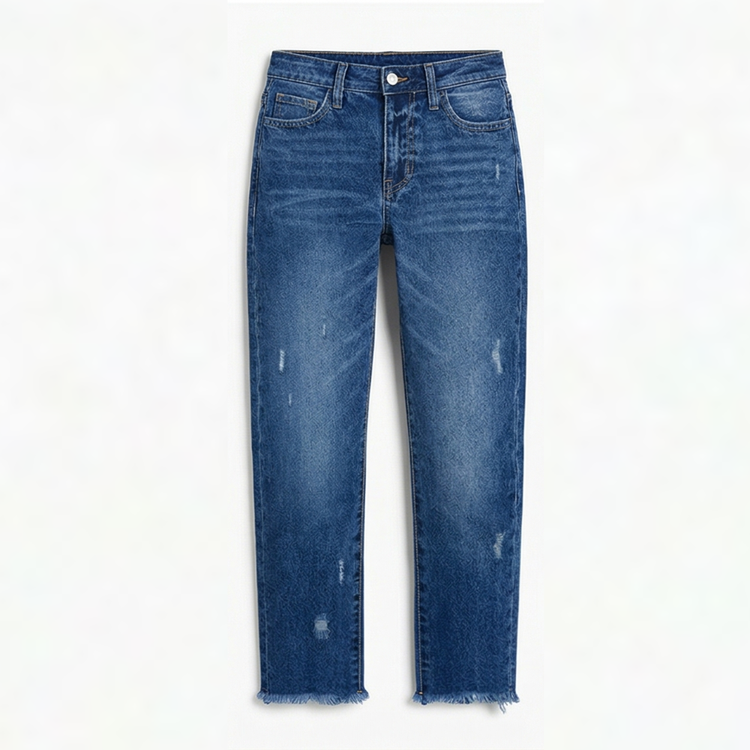 Women's Retro Fringed Cropped Straight Leg Jeans