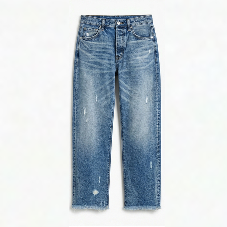 Women's Retro Fringed Cropped Straight Leg Jeans