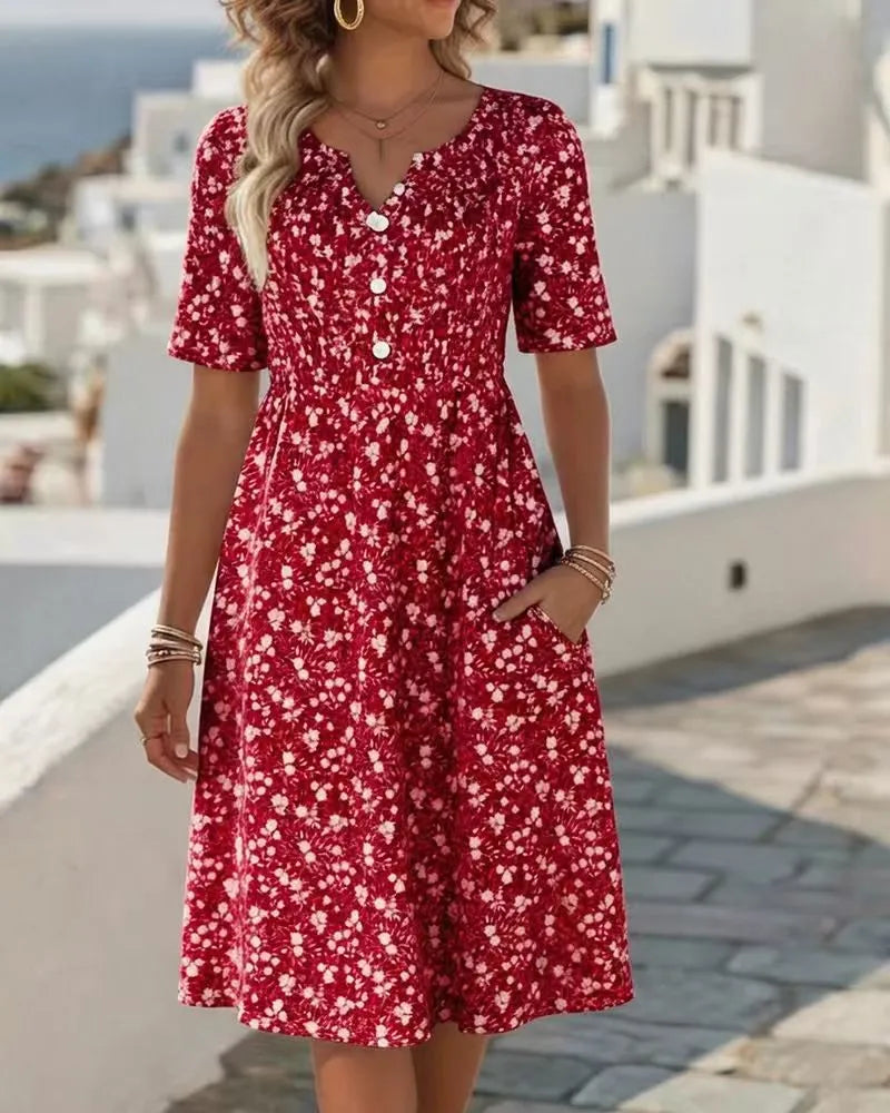 Lightweight floral A-line dress with a ruffled collar – timeless & feminine