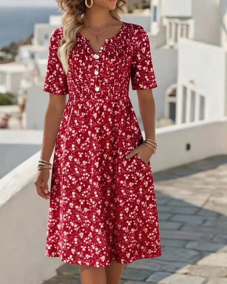 Lightweight floral A-line dress with a ruffled collar – timeless & feminine