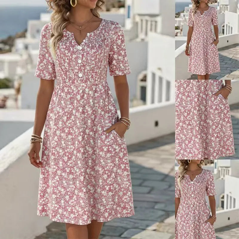 Lightweight floral A-line dress with a ruffled collar – timeless & feminine