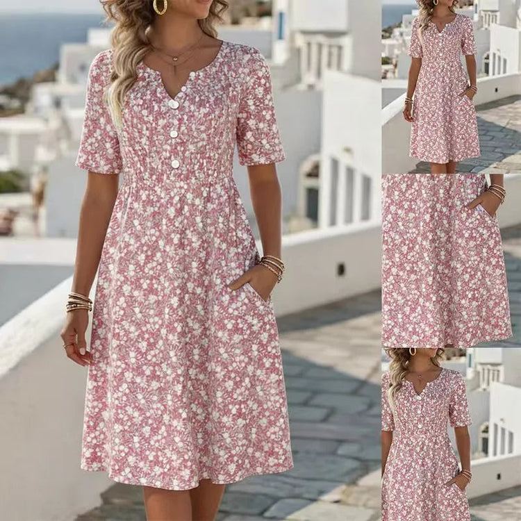 Lightweight floral A-line dress with a ruffled collar – timeless & feminine