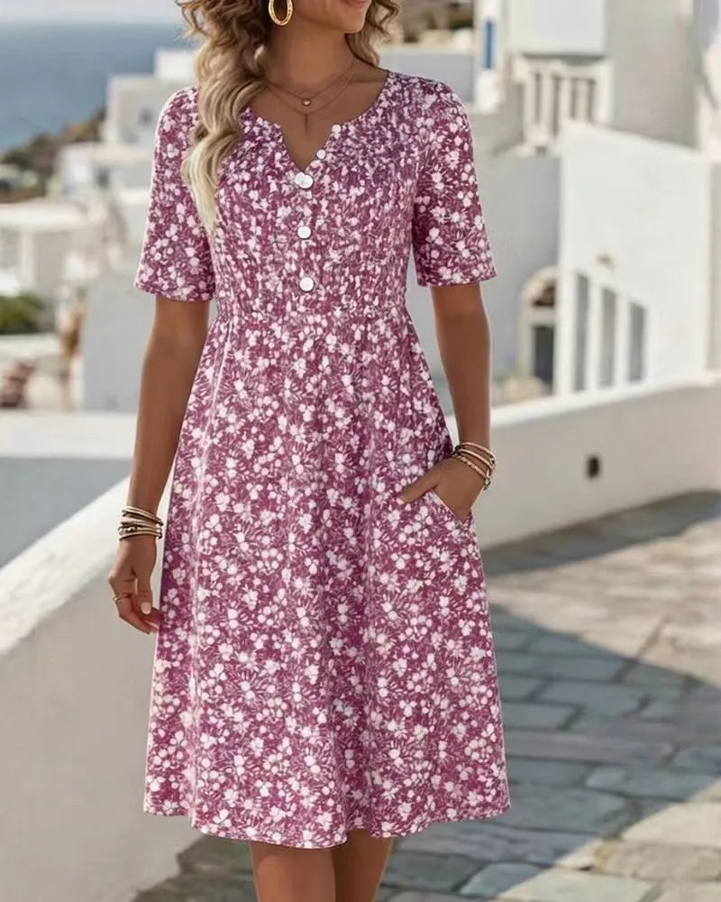 Lightweight floral A-line dress with a ruffled collar – timeless & feminine