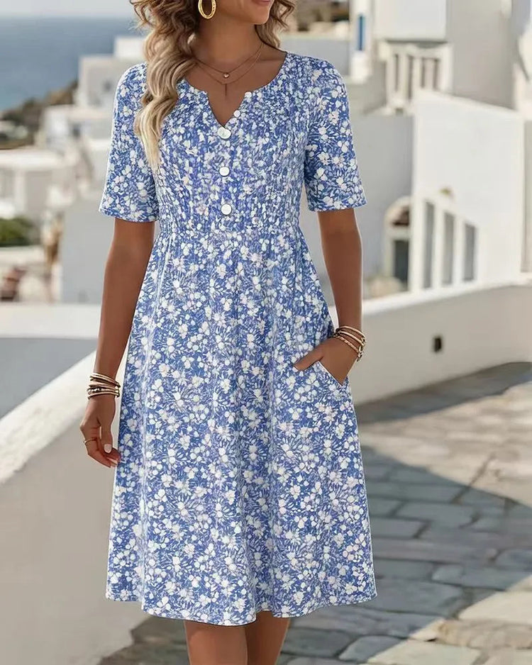 Lightweight floral A-line dress with a ruffled collar – timeless & feminine