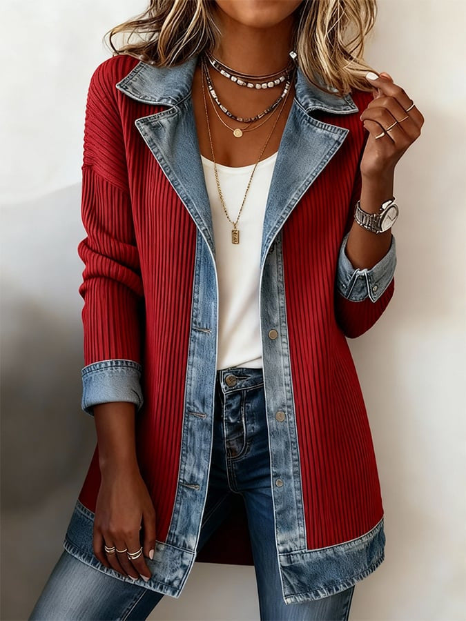 🔥 Elegant slim fit denim patchwork jacket for women