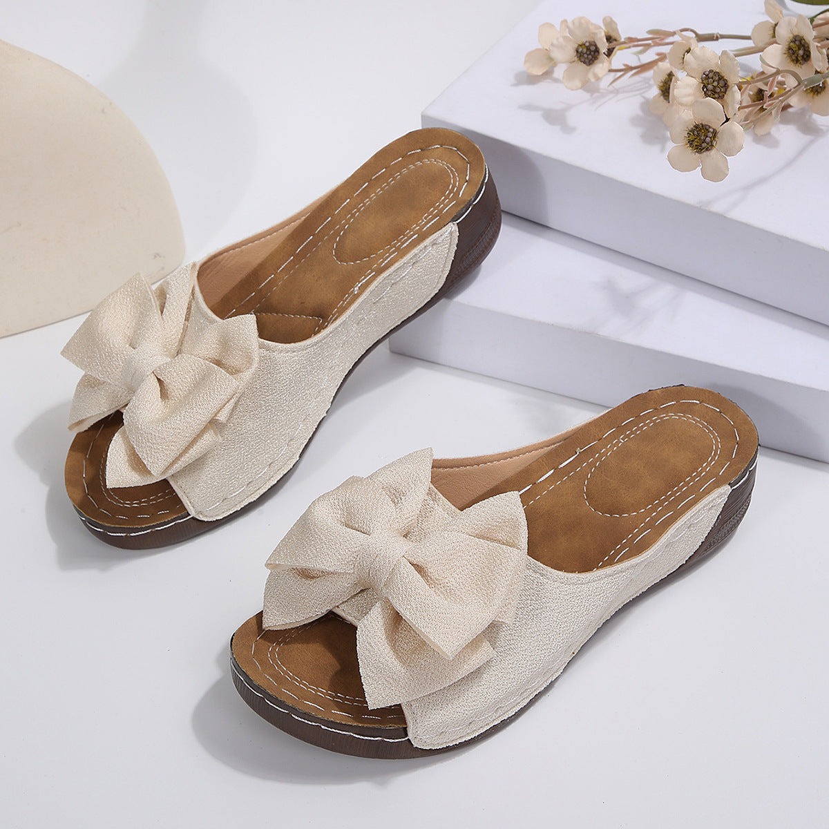 Women's Comfort Bow Wedge Slide Sandals