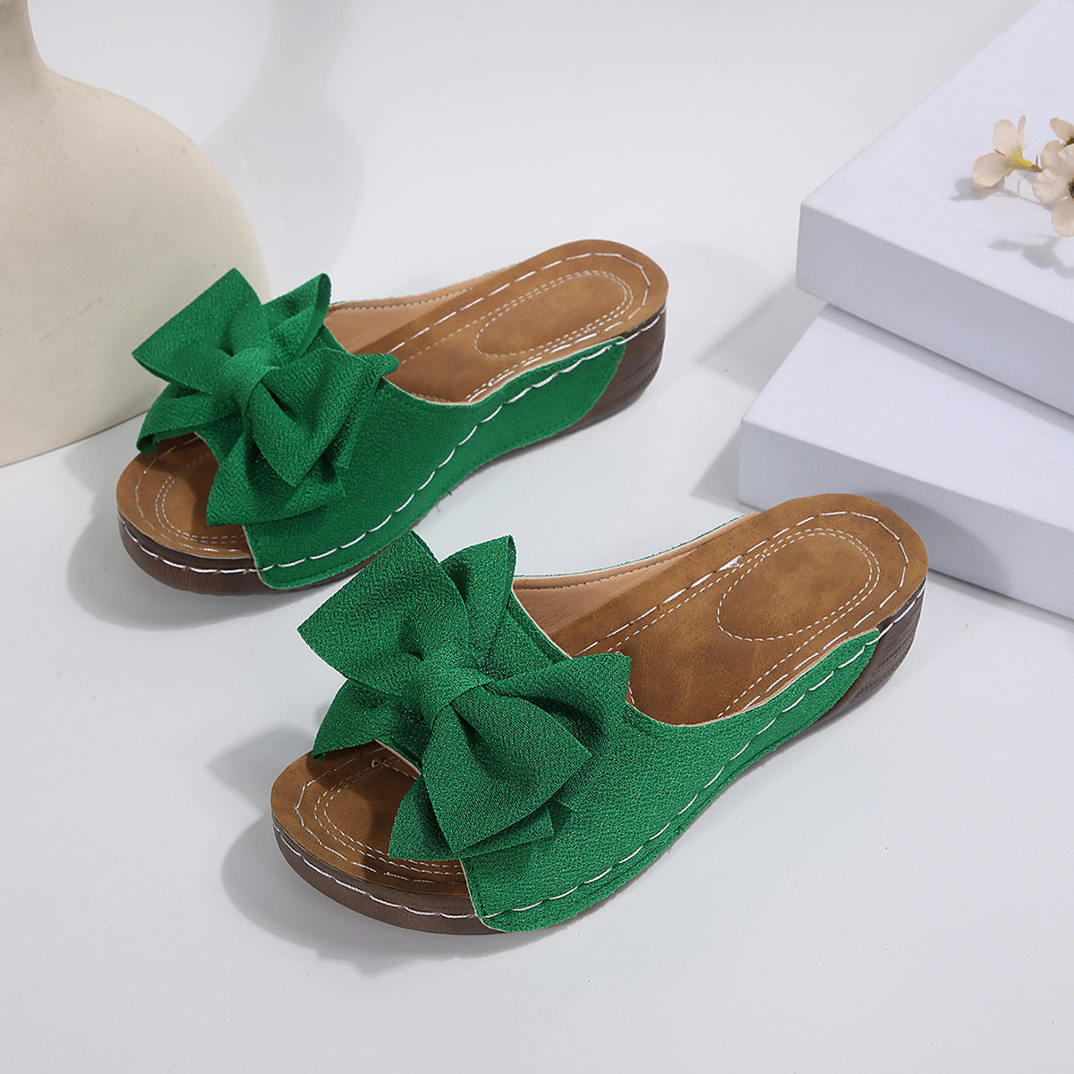 Women's Comfort Bow Wedge Slide Sandals