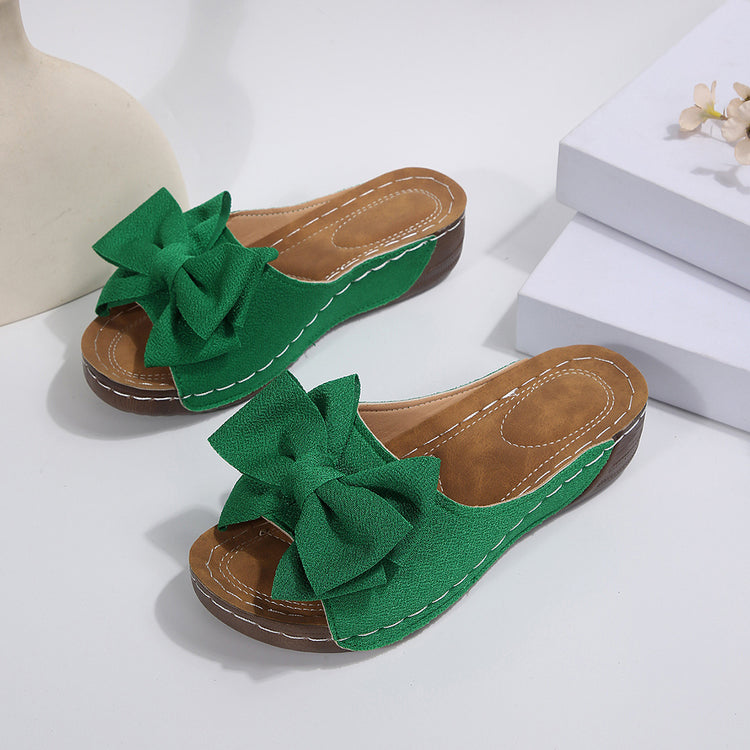 Women's Comfort Bow Wedge Slide Sandals