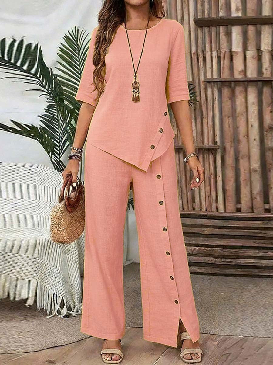⏳Limited time offer⏰Two piece set with irregular hem top and wide leg pants