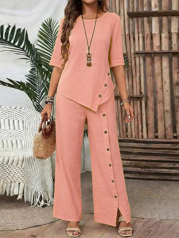 ⏳Limited time offer⏰Two piece set with irregular hem top and wide leg pants