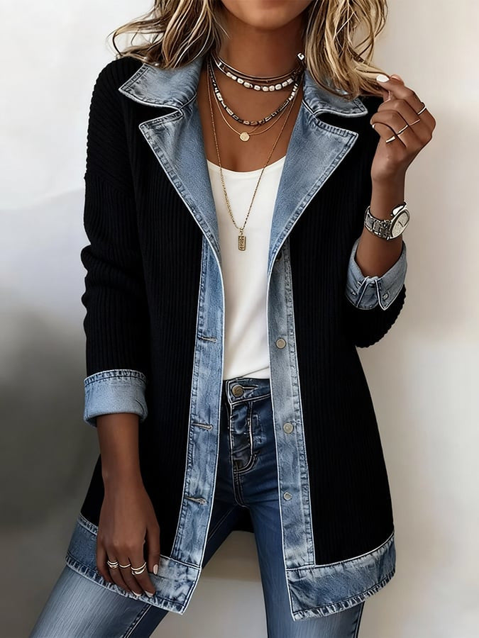 🔥 Elegant slim fit denim patchwork jacket for women