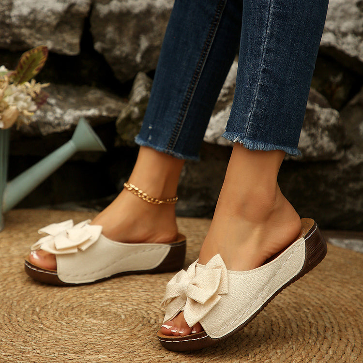 Women's Comfort Bow Wedge Slide Sandals