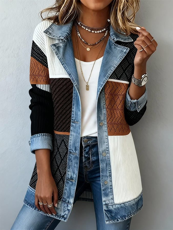 🔥 Elegant slim fit denim patchwork jacket for women