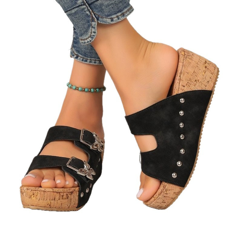 ⏰Last Day 70% OFF 🔥 TOPSFANO® Women's Buckle Wedge Slide Sandals