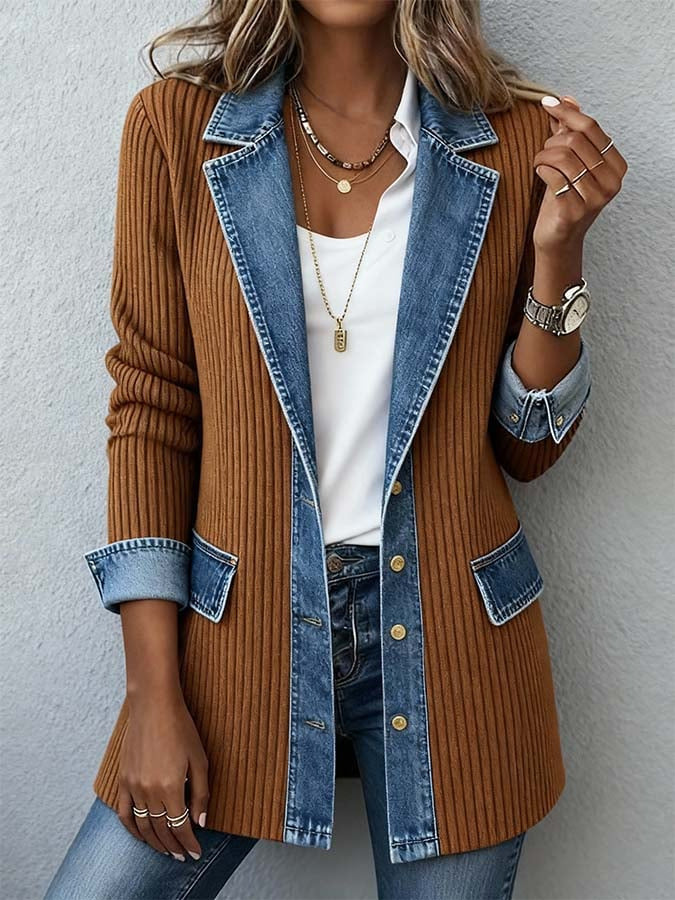 🔥 Elegant slim fit denim patchwork jacket for women