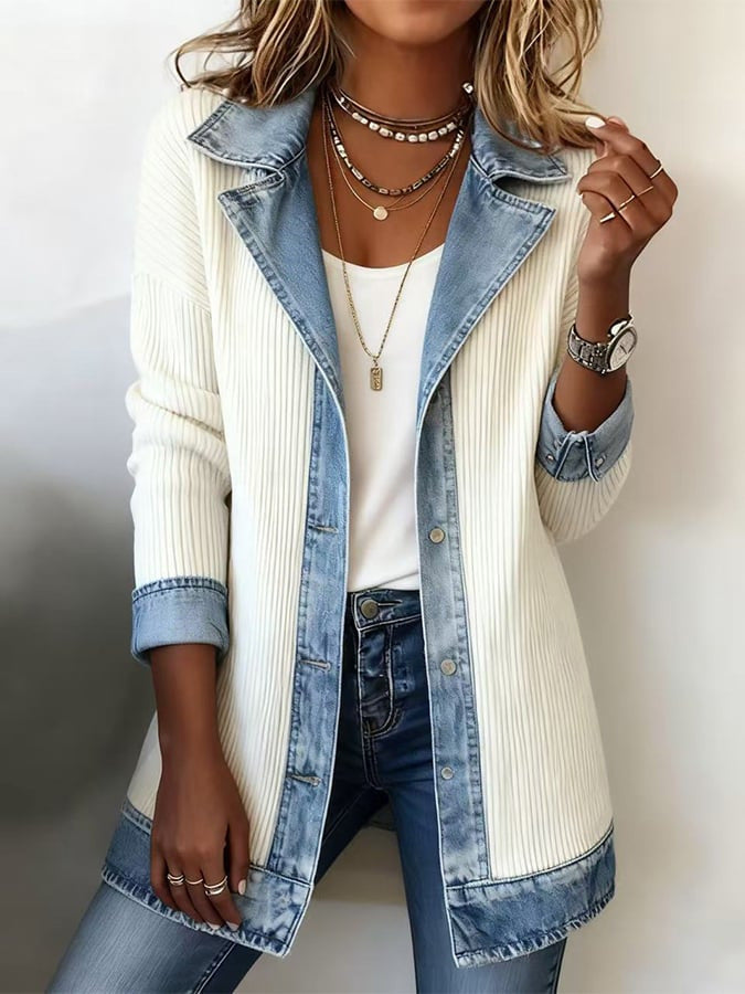 🔥 Elegant slim fit denim patchwork jacket for women