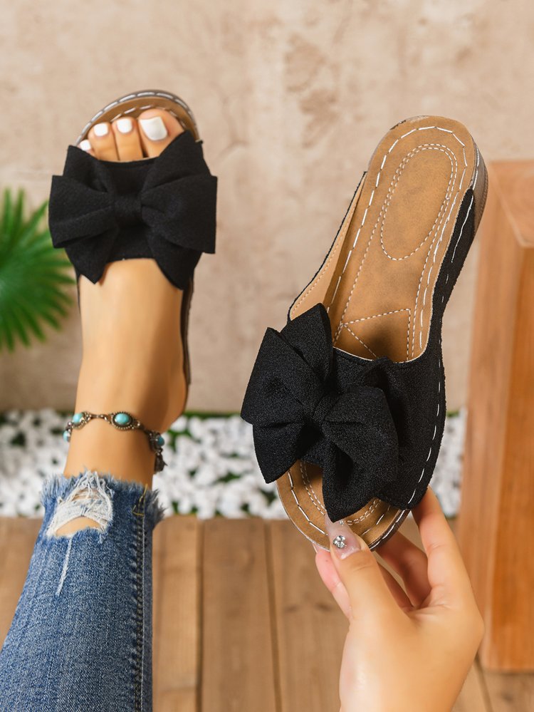 Women's Comfort Bow Wedge Slide Sandals