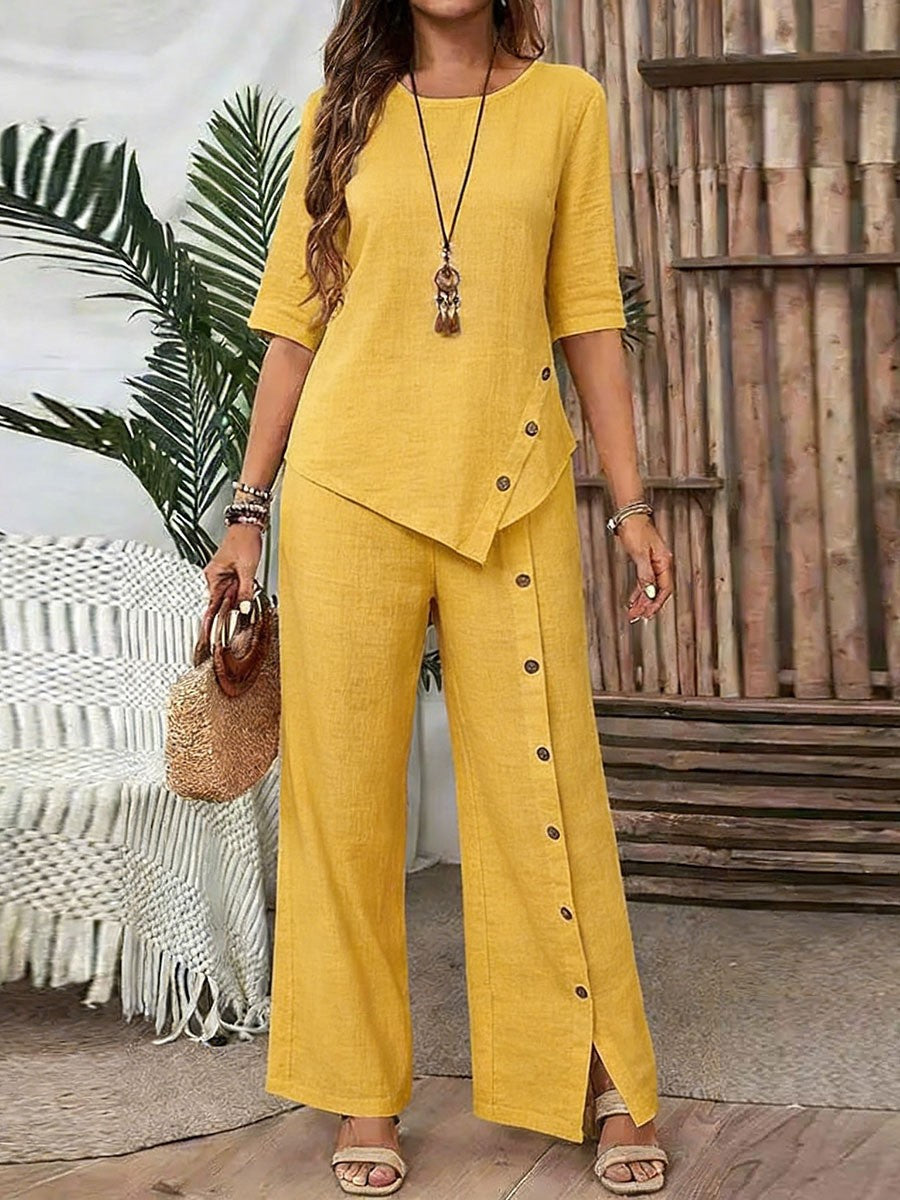 ⏳Limited time offer⏰Two piece set with irregular hem top and wide leg pants