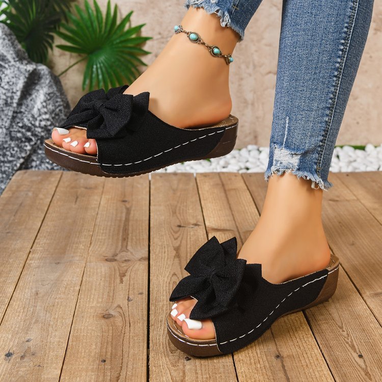 Women's Comfort Bow Wedge Slide Sandals