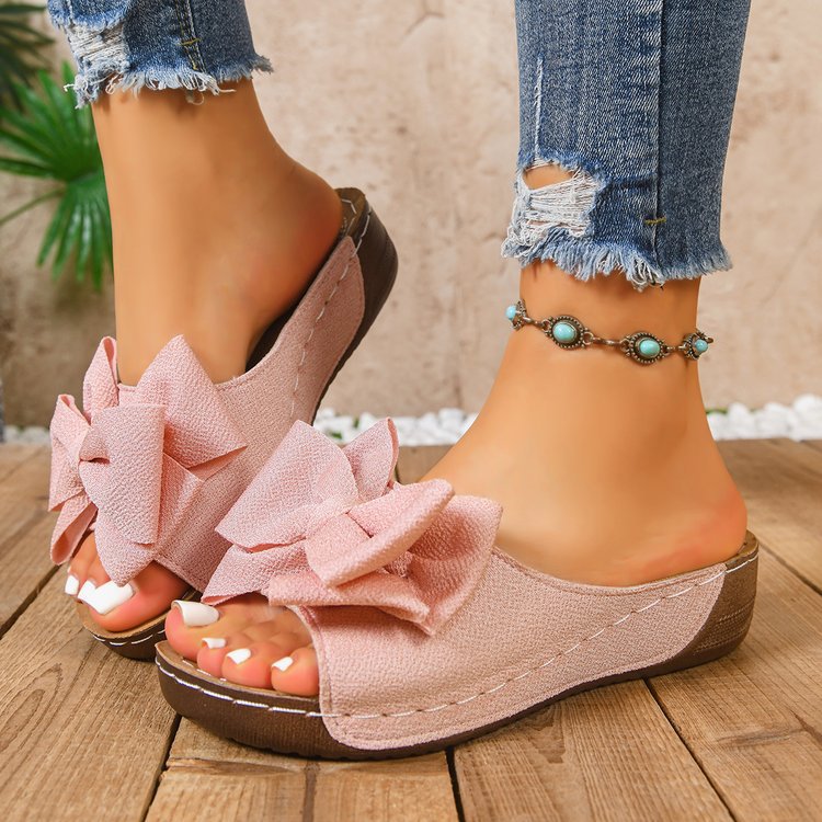 Women's Comfort Bow Wedge Slide Sandals