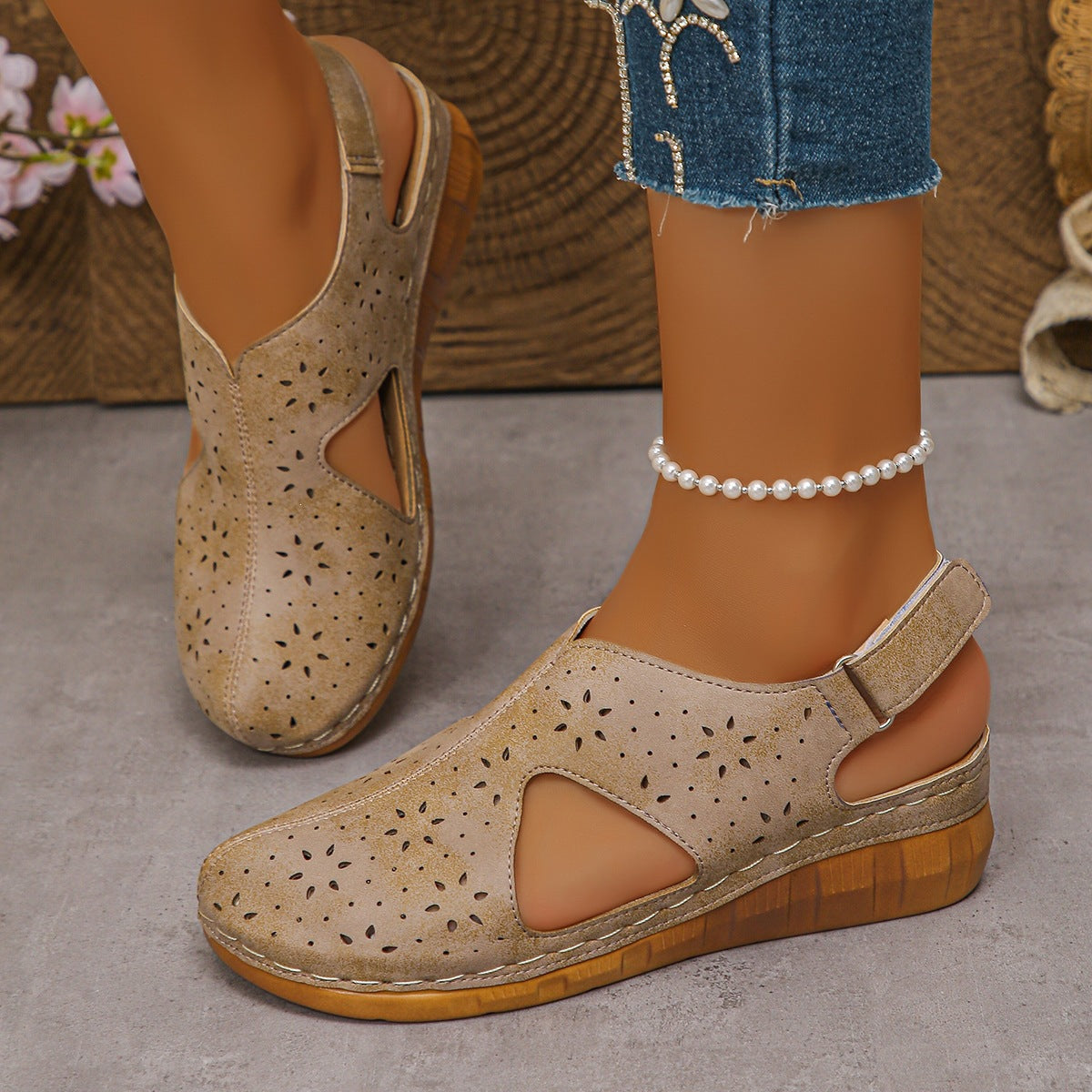 Women's Wedge Sandals with Velcro Straps