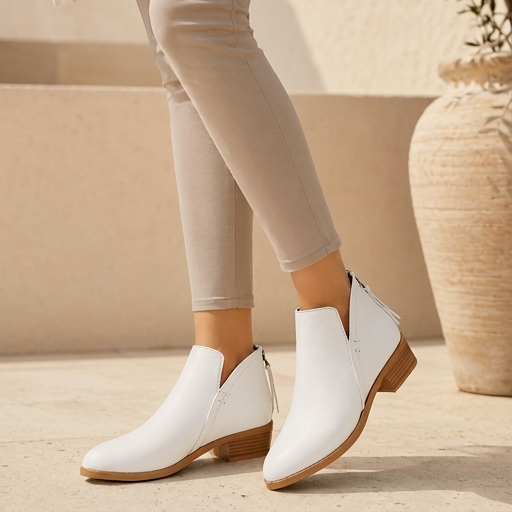 Women's V-Cut Side Zip Ankle Boots – Low Block Heel Comfort