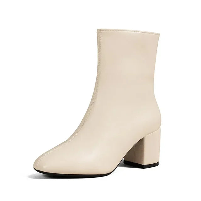 Women's Ankle Boots - Pointed Toe - Side Zipper - Stretch Fit - Mid Heel - Stylish Short Boot