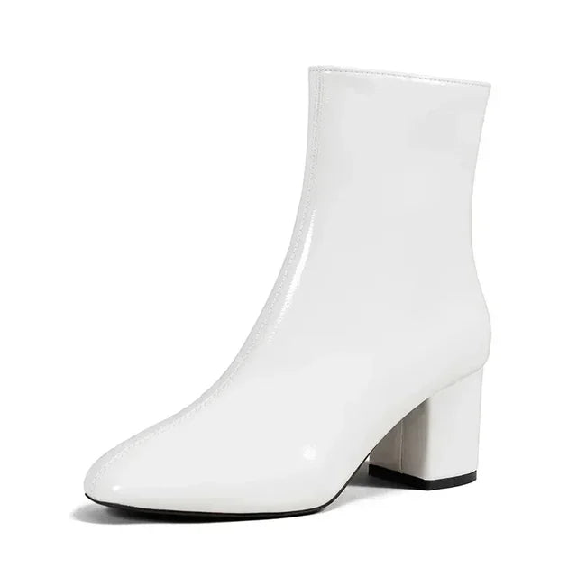 Women's Ankle Boots - Pointed Toe - Side Zipper - Stretch Fit - Mid Heel - Stylish Short Boot
