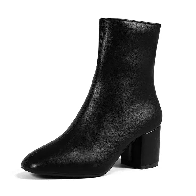 Women's Ankle Boots - Pointed Toe - Side Zipper - Stretch Fit - Mid Heel - Stylish Short Boot